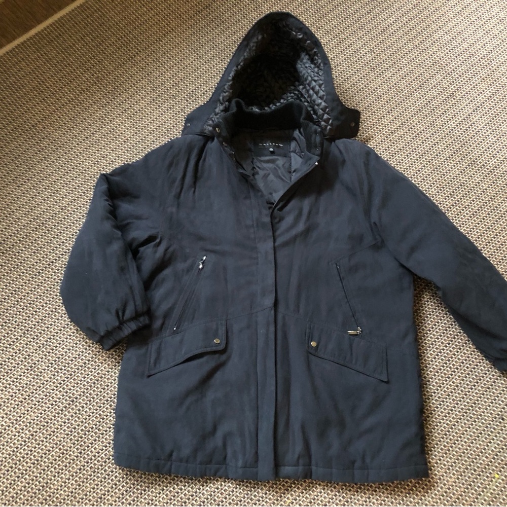 VINTAGE Gallery Black Lined Full Zip Removable Hood Retro Jckt Coat Ski Outdoor